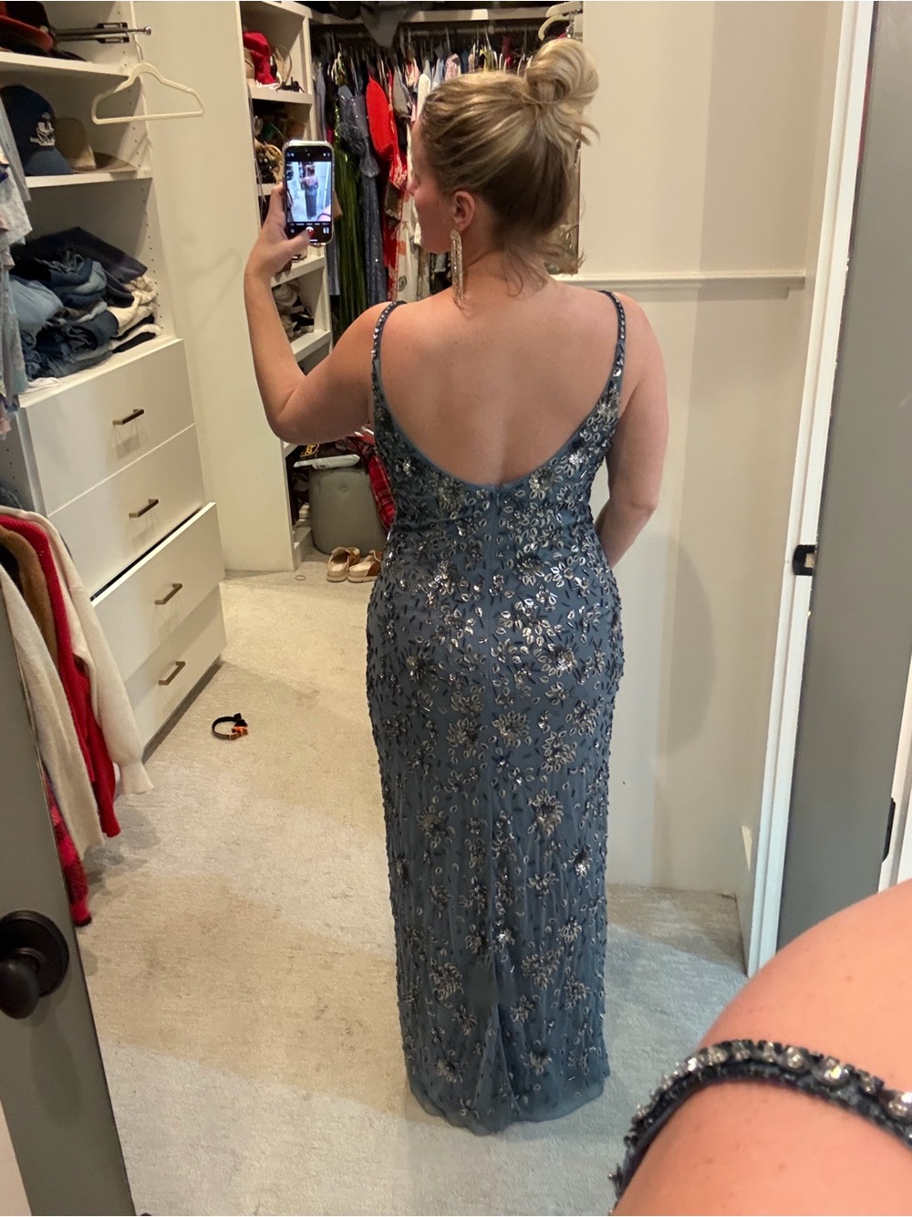 Mac Duggal 5477 Slate Floral Embellished Scoop Neck Evening Gown Size 10 NWT